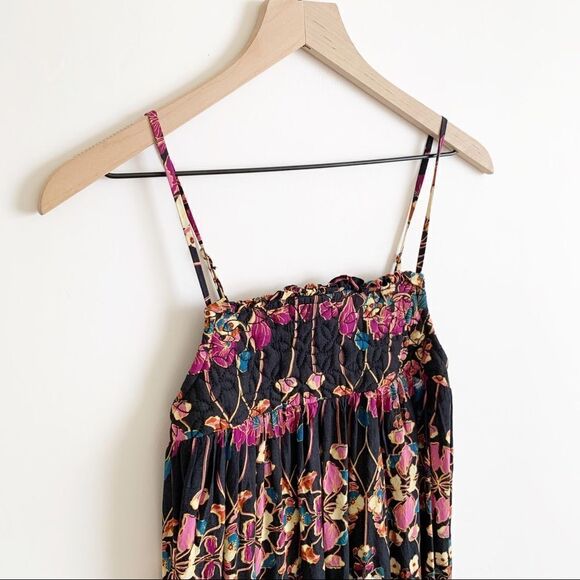 Anthropologie Quilted Floral Maxi Dress Black Size XS Flowy Bohemian Square Neck - Picture 6 of 12